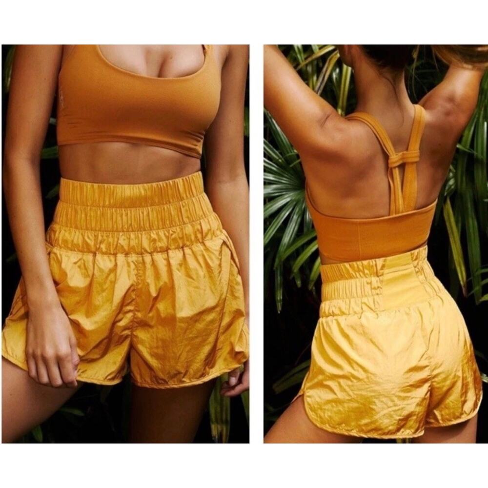 Free People Movement Gold Metallic Running Shorts Athletic Boho The Way Home M